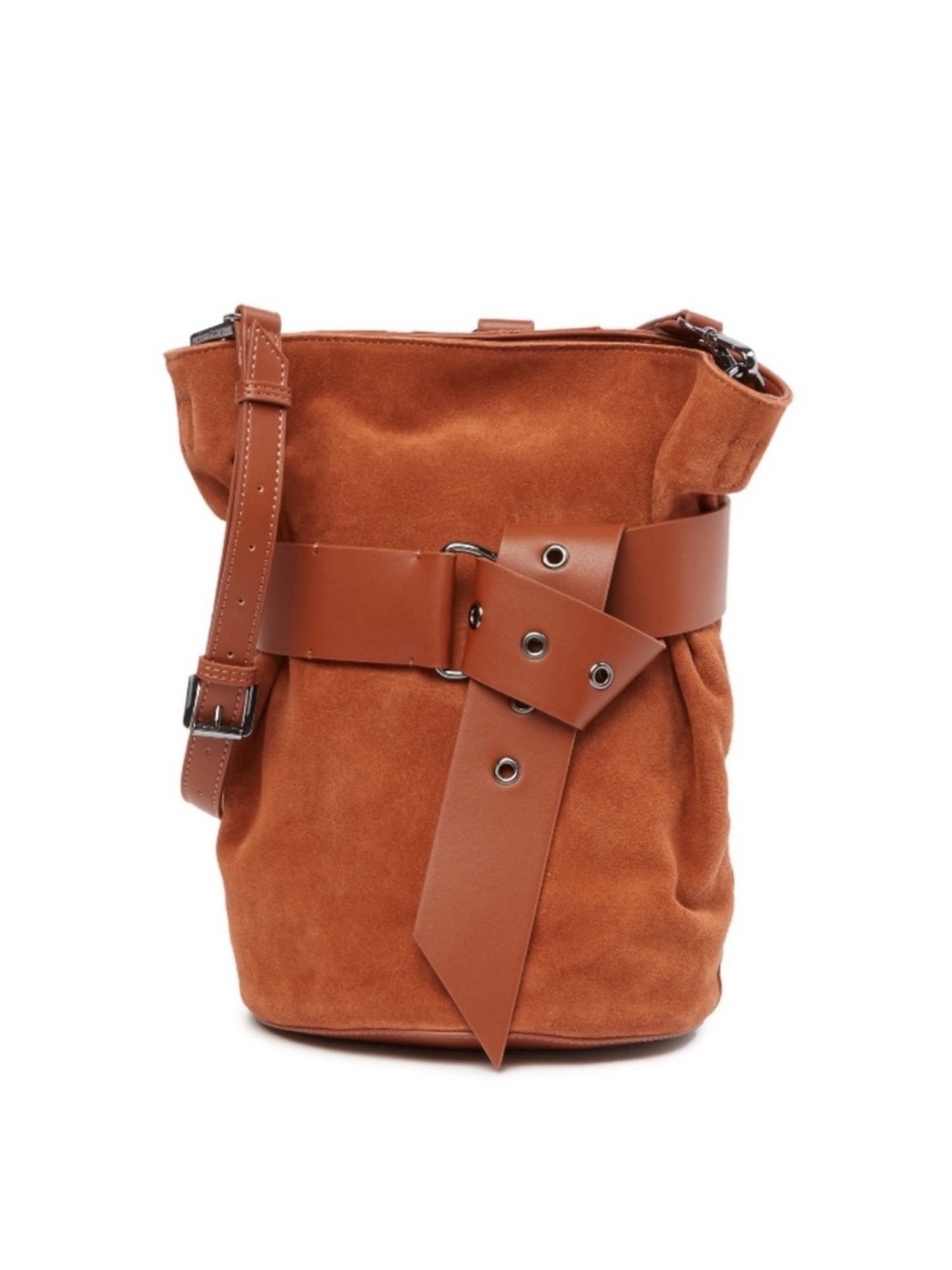 Sam Edelman Audrey Suede Convertible Bucket Bag brown leather